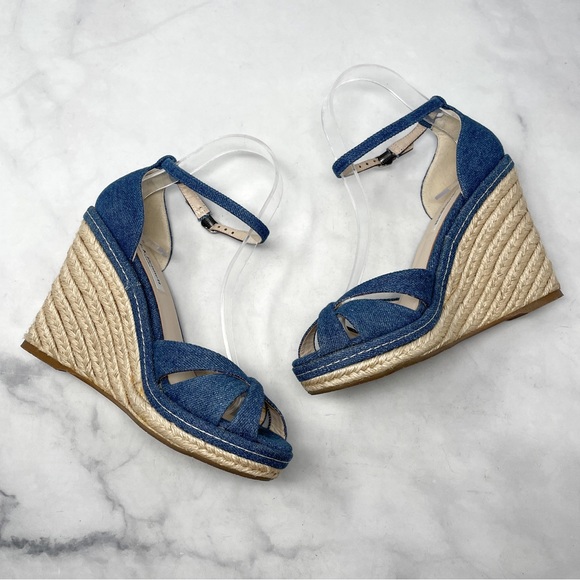 L.K. Bennett Litya Denim Jean Platform Espadrille Wedge Sandal Heels Bohemian 38 - Picture 5 of 13